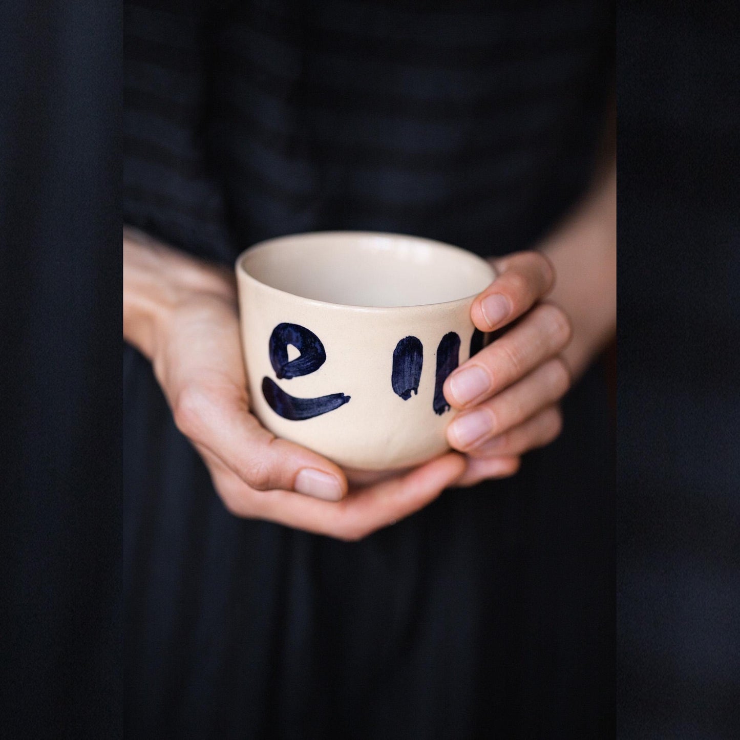 Cobalt Brushstroke Mug - Latte